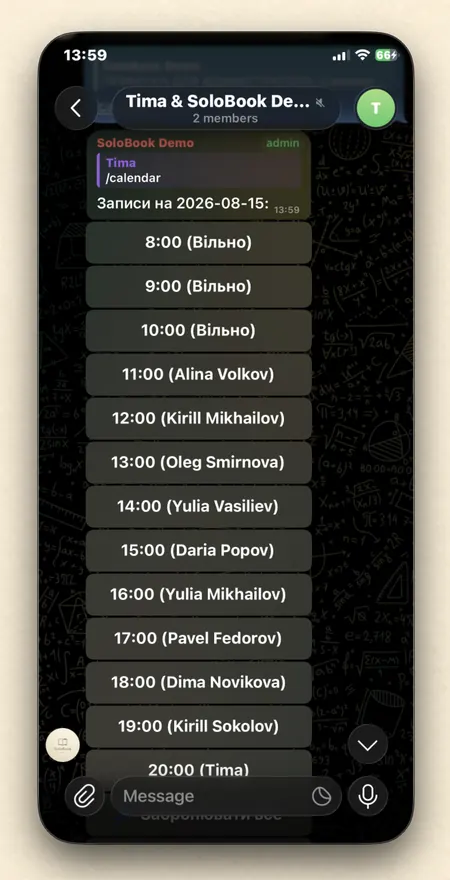 Day schedule with free and booked slots