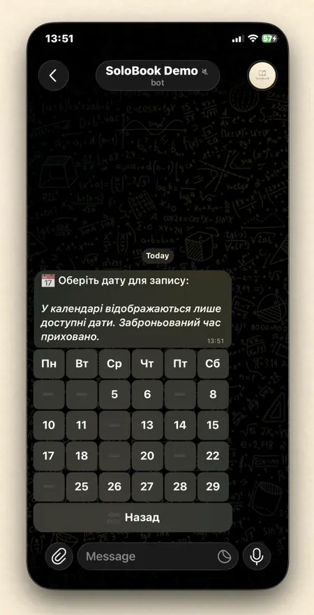 Choosing a date in the calendar